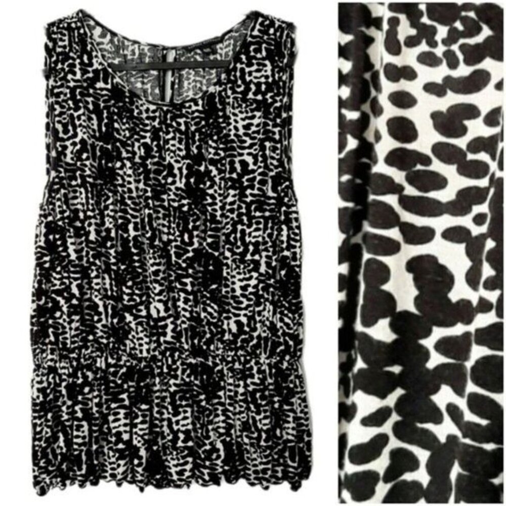 BANANA REPUBLIC Peplum Sleeveless Top B&W Watercolor Dot Print Sz M